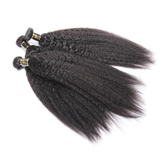 100% Unprocessed Brazilian Virgin Kinky Straight Human Hair 3 Bundles with 13x4 Lace Frontal Natural Black Color Hair Extension