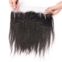 100% Unprocessed Brazilian Virgin Kinky Straight Human Hair 3 Bundles with 13x4 Lace Frontal Natural Black Color Hair Extension