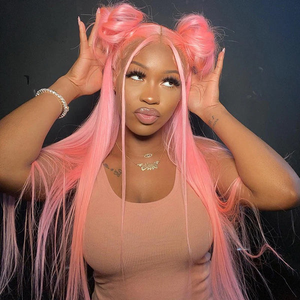 Light Pink Color Human Hair Lace Wig Transparent 13x4 Lace Frontal Wig Regular price