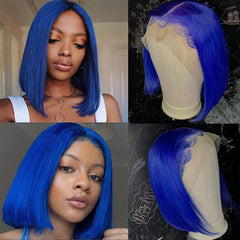 Brazilian Straight Short Bob Wigs Dark Blue T-Part Lace Front Human Hair Middle Part Pre Plucked Hairline with Baby Hair Regular price