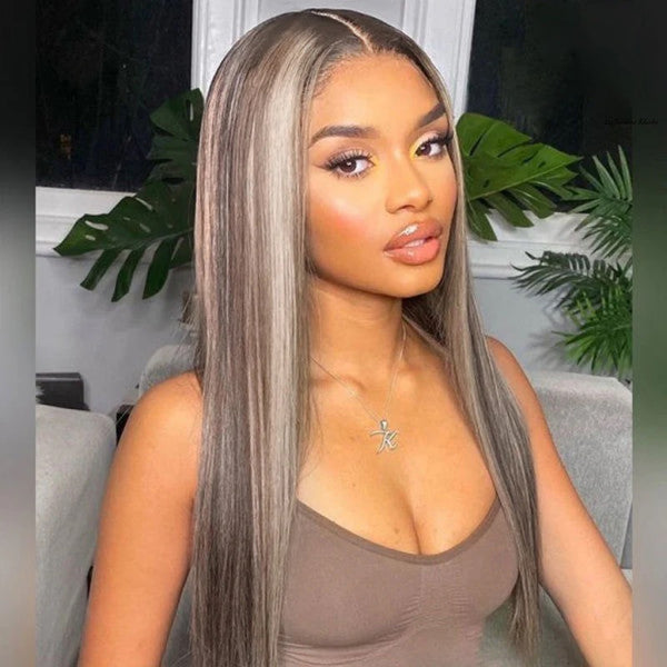 Ash Blonde Balayage Highlight Straight Lace Frontal Wig 13x4 Human Hair Wigs Regular price