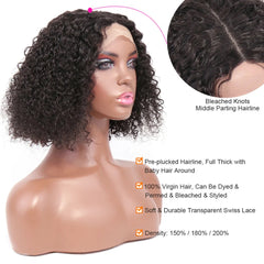 180% Short Curly Bob Wig Lace Front Human Hair Wigs Transparent Lace T Part Kinky Curly Human Hair Wig Regular price