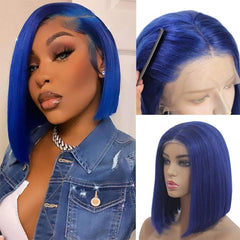 Brazilian Straight Short Bob Wigs Dark Blue T-Part Lace Front Human Hair Middle Part Pre Plucked Hairline with Baby Hair Regular price