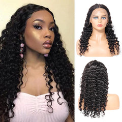 13x2 U Part Lace Front Wigs Deep Curly 200% Density Human Hair Pre Plucked with Baby Hair Natural Black Color Deep Wave Wig for Women Regular price