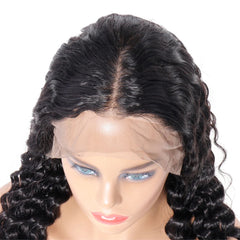 13x2 U Part Lace Front Wigs Deep Curly 200% Density Human Hair Pre Plucked with Baby Hair Natural Black Color Deep Wave Wig for Women Regular price