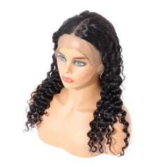 13x2 U Part Lace Front Wigs Deep Curly 200% Density Human Hair Pre Plucked with Baby Hair Natural Black Color Deep Wave Wig for Women Regular price