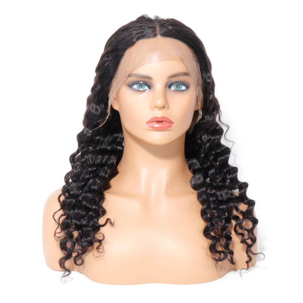 13x2 U Part Lace Front Wigs Deep Curly 200% Density Human Hair Pre Plucked with Baby Hair Natural Black Color Deep Wave Wig for Women Regular price