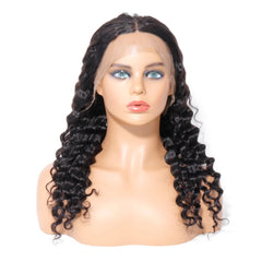 13x2 U Part Lace Front Wigs Deep Curly 200% Density Human Hair Pre Plucked with Baby Hair Natural Black Color Deep Wave Wig for Women Regular price