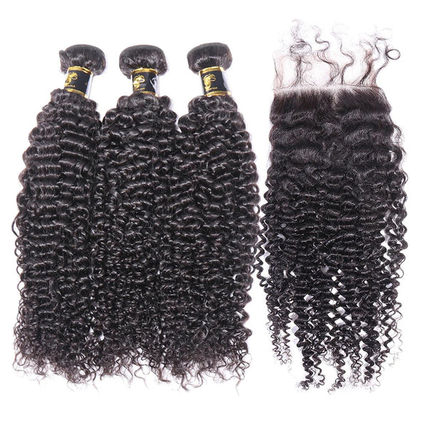 Hair Kinky Curly Bundles With Closure 3 Bundles Virgin Human Hair