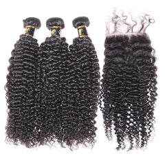 Hair Kinky Curly Bundles With Closure 3 Bundles Virgin Human Hair