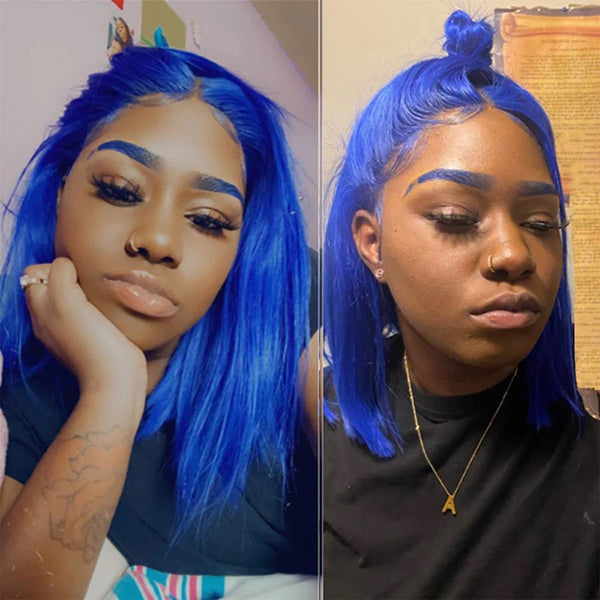 Brazilian Straight Short Bob Wigs Dark Blue T-Part Lace Front Human Hair Middle Part Pre Plucked Hairline with Baby Hair Regular price