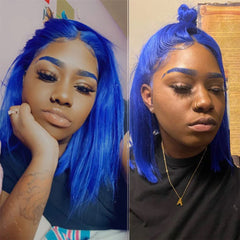 Brazilian Straight Short Bob Wigs Dark Blue T-Part Lace Front Human Hair Middle Part Pre Plucked Hairline with Baby Hair Regular price